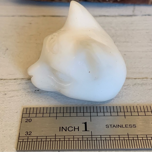 White Jade Cat Head Skull Carving Three Eyed Cat Carved Figurine Figure 1.5" 55g - Picture 11 of 12